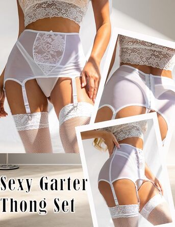 Набір з 2 шт. спідничних ременів з високою талією, розмір plus size, мереживні ремінці для панчіх (білий/розкішний сад)