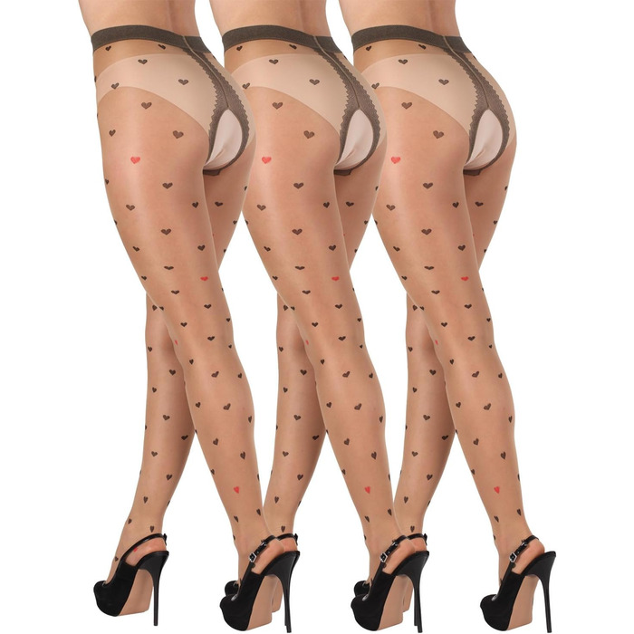 Шкарпетки-шкарпетки BANANAU з відкритим промежиною та сердечками, 20 Den (L, Daino/Nero) - 3 шт.