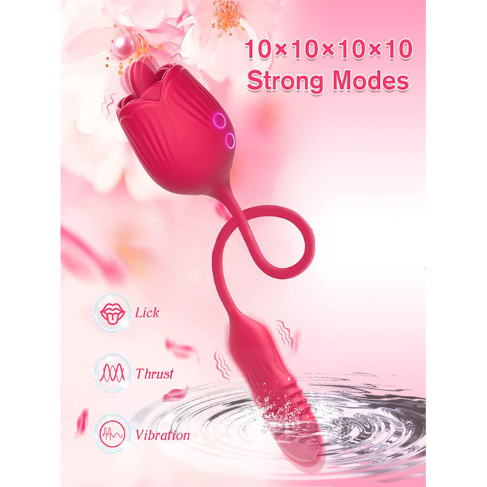 Вібратор Doppelkopf 3-в-1 з функцією імпульсу, 10 режимів лизання та 10 телескопічних режимів для жінок, водонепроникний, електричний стимулятор G-точки та клітора, еротична іграшка для жінок та пар (червоний)