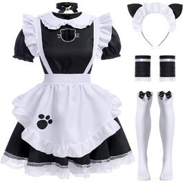 Костюм для косплею: сукня горничної, аніме, чорний, з вушками та рукавичками (5XL)