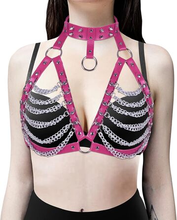 Жіночий шкіряний халат для тіла Petmhs, повне покриття, готичний, панк, пояс для грудей (рожевий)