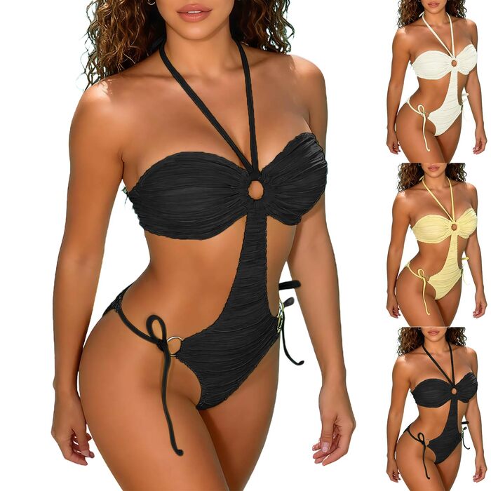 Купальник жіночий суцільний Push-Up Monokini з зав'язками та бретелями на спині, чорний. Елегантний, фігурно-підкреслюючий для басейну та пляжу