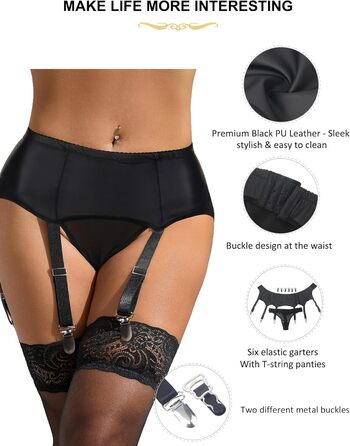 Спідниця-стрінг з шкіряними стрічками для жінок, великі розміри, чорний XL