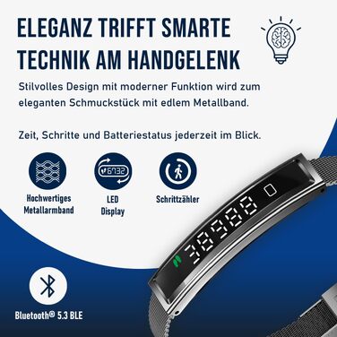 Смарт-годинник Fontastic Smartband Luxis у ювелірному стилі, LED-дисплей, моніторинг пульсу, SpO2 та стресу, трекер сну та крокомір, Bluetooth 5.3, водозахист 1ATM, металевий та силіконовий ремінці (Сірий)