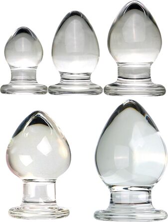 Скляний анальний плаг ScreaAss, 5 розмірів (32/40/45/55/65 мм), набір, прозорий. Іграшки для дорослих для жінок та чоловіків.