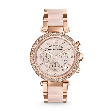 Жіночий годинник Michael Kors Parker кварцовий хронограф, сталевий ремінець, 39 мм, колір рожеве золото та світло-рожевий