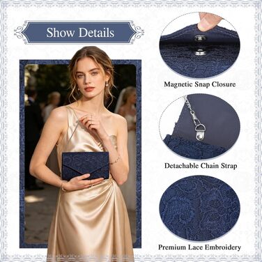 Жіночий вечірній клатч BAIGIO Elegante з мереживом, синій