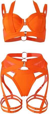 Сексуальна жіноча білизна Babydoll з мереживом, комплект з бюстгальтером та трусиками, великі розміри, помаранчевий колір