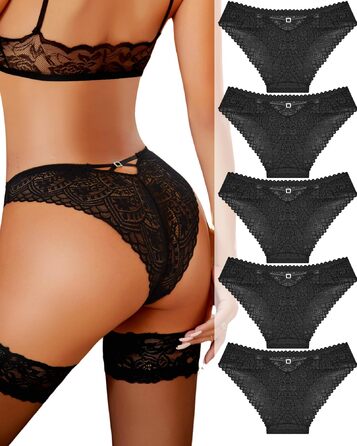 5 пар жіночих трусиків Brazillian з мереживом, безшовні, чорні. Безшовна жіноча білизна, трусики X-back, трусики-хіпстер, 5 шт.