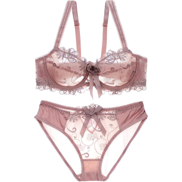 Necalisi Комплект жіночої білизни: бюстгальтер з пуш-ап та трусики, мереживо, пуш-ап (40/90D, Рожевий)