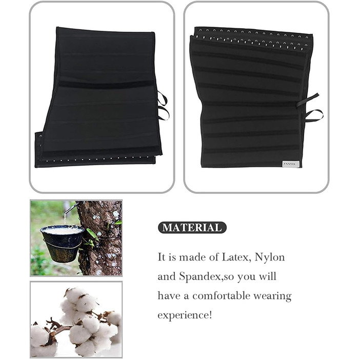 Корсет для талії YIANNA з латексу, довге тіло, під грудьми, чорний, 17 сталевих кісточок, розмір L