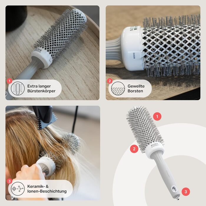 Професійна кругла щітка для укладки волосся Olivia Garden Expert Blowout Speed, 45 мм, біло-сіра