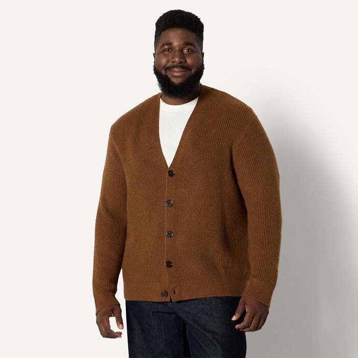 Чоловічий в'язаний кардиган Amazon Essentials вільного крою (Relaxed Fit), суміш бавовни, колір карамельний верес, розмір L