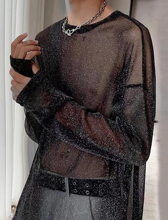 Чоловіча прозора сорочка AIEOE для клубів, мереживна, чорна (XL)