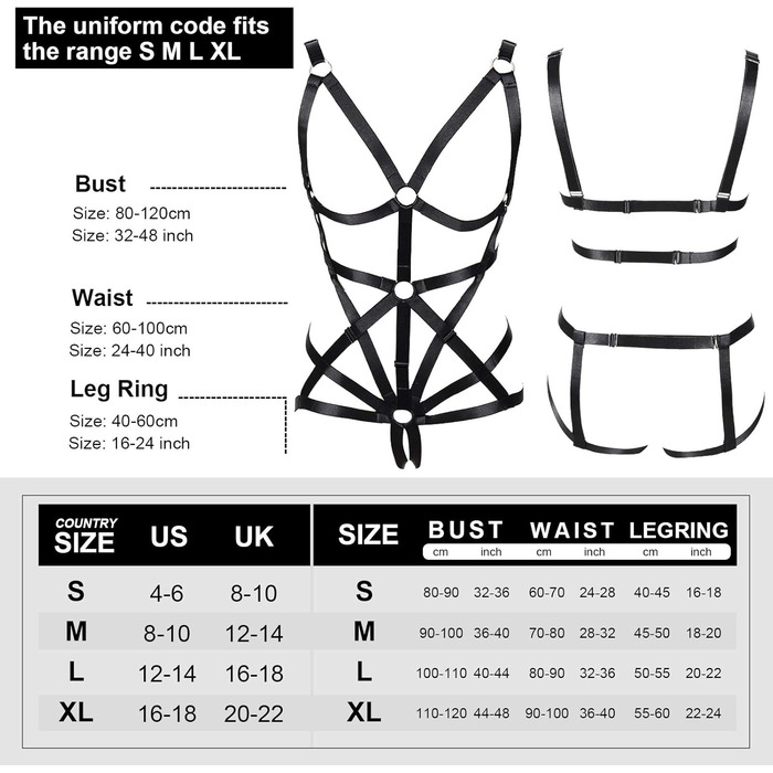 Комплект жіночий: бюстгальтер, пояс на тіло, стрінги. Чорний, готичний стиль, для танців та Хелловіну