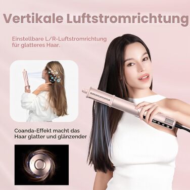 Мультистайлер для волосся 5 в 1 UKLISS Airstyler Pro 1000W: фен, круглі щітки для об'єму, плойка та випрямляч, Рожевий