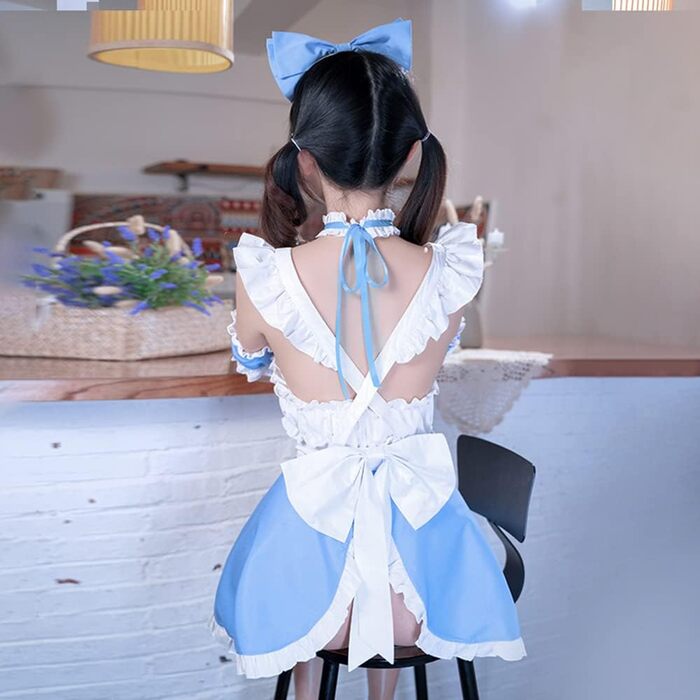 Костюм горничної SINROYEE: сексуальний косплей з мереживом, костюм аніме, комплект нижньої білизни, блакитний та білий, універсальний розмір