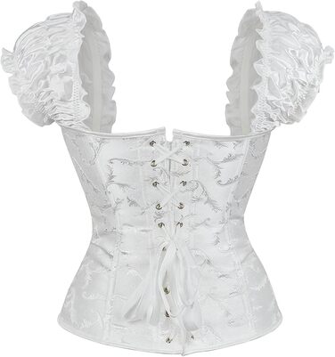 Корсет для жінок, корсет повномірного бюсту, топ-корсет готичний вінтажний, корсаж, бюстєль з бретелями, квітковий, з кісточками, повномірний, топ-корсет, ренесанс, шнурування, топ-корсет, білий, XL