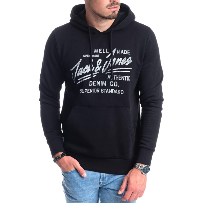Чоловічий худі Jack & Jones з логотипом, чорний (розмір XL)