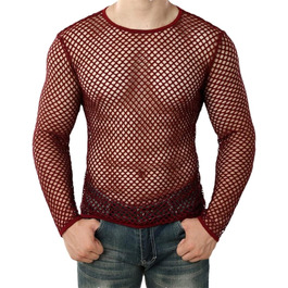 Чоловіча прозора сітчаста футболка з мереживом для клубу та вечірок