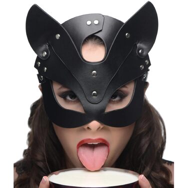 Маска кота з PU шкіри, BDSM, Bondage, для жінок, карнавал, маскарад, котяча маска, чорна