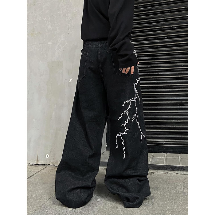 Чоловічі джинси Baggy з вишивкою, широкі штани Denim чорного кольору, розмір M A40