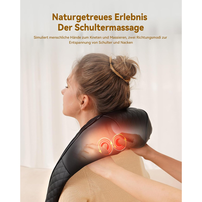 Масажер для шиї та плечей KNQZE з інфрачервоним підігрівом та 4D Shiatsu масажем для спини