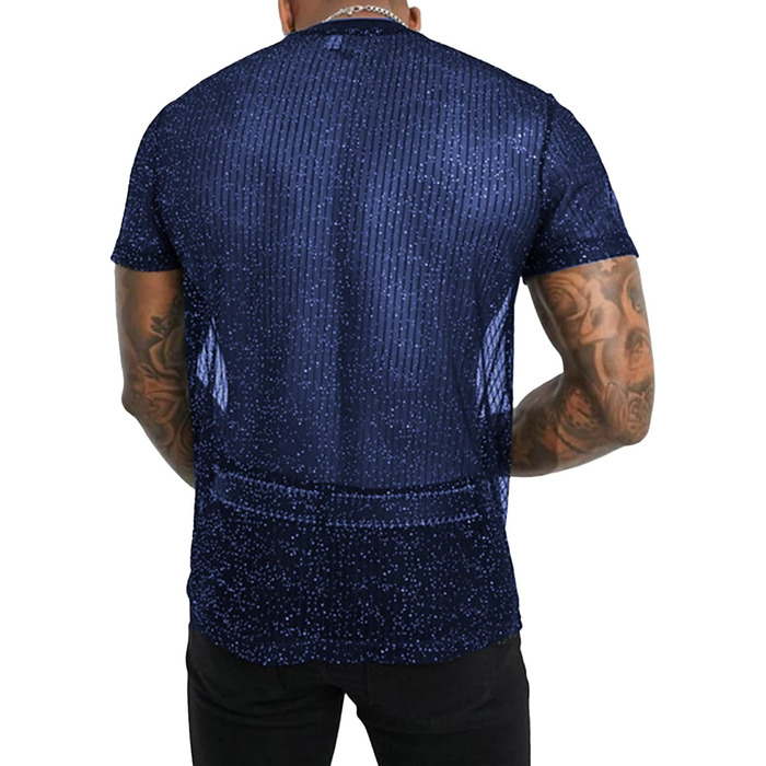 Чоловіча футболка AIEOE з блискітками, дихаюча, клубний стиль, сітка, чорна (3XL, Синій)
