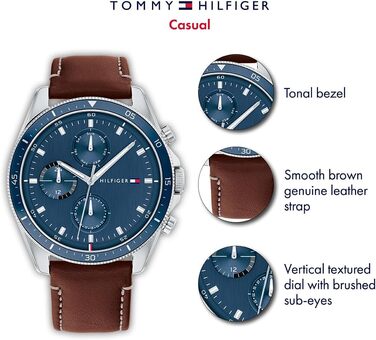 Чоловічий кварцовий годинник Tommy Hilfiger з комбінованим ремінцем зі сталі та шкіри, коричневий