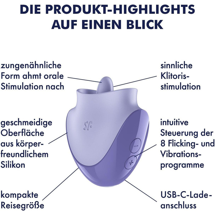 Satisfyer Tongue Dancer: Вібратор для клітора з функцією язичка, 8 режимів вібрації та 8 режимів стимуляції, силікон, водонепроникний (IPX7)