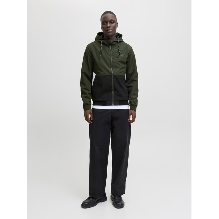 Чоловіча куртка-бомбер JACK & JONES Jjerush Hood Noos з капюшоном, чорно-біла (XXL)