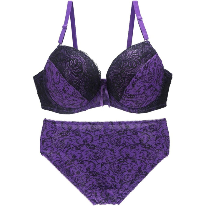 Комплект жіночої білизни MOONBADI: бюстгальтер з кісточками та халтер, трусики, мереживо, V-подібний виріз, Push Up (90B, фіолетовий)