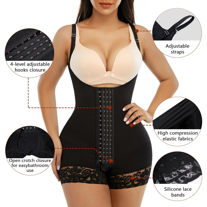 Корсет для схуднення SHAPERX з високою компресією, Body Shaper для жінок, підтягування сідниць, корекція стегон, чорний, XL