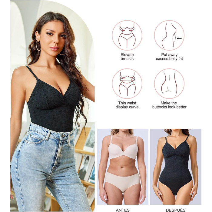 Корсет-боді KUMAYES для жінок, чорний, безшовний, з V-подібним вирізом, без спинки, для формування фігури, з бавовни, модель M