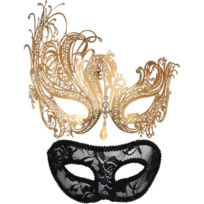 Маска для пар MYMENU, вечірня, з металу та стразів, у стилі Венеції, для прому та балу, золота