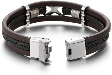 Плетений шкіряний браслет COOLSTEELANDBEYOND з символом нескінченності (цифра 8), коричневий та чорний, колір металу срібний, унісекс