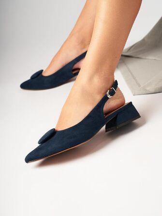 Жіночі туфлі-човники Slingbacks з відкритим каблуком, стійкий каблук 4 см, штучна замша, комфортні класичні пампи, темно-синій (Navy), розмір 35 EU