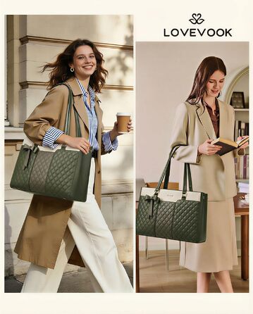 Жіноча сумка LOVEVOOK для ноутбука 15.6 дюймів, велика шкіряна сумка-шопер для роботи, офісу та навчання, фісташковий колір
