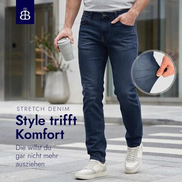 Чоловічі джинси BARBONS Regular Fit Stretch — класичні прямі штани преміум-якості для бізнесу та дозвілля, темно-сині (32W / 30L)