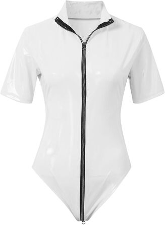 Блискучі панчохи з відкритим кроком для жінок, білі, з застібкою-блискавкою (M)