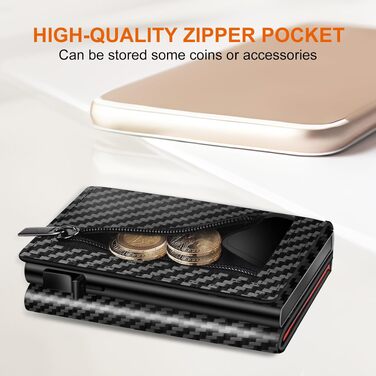 Чоловічий картхолдер dwnkove Slim Wallet з RFID-захистом, відділенням для монет та вікном для ID, смарт-гаманець Pop-Up з карбоновим дизайном, чорний