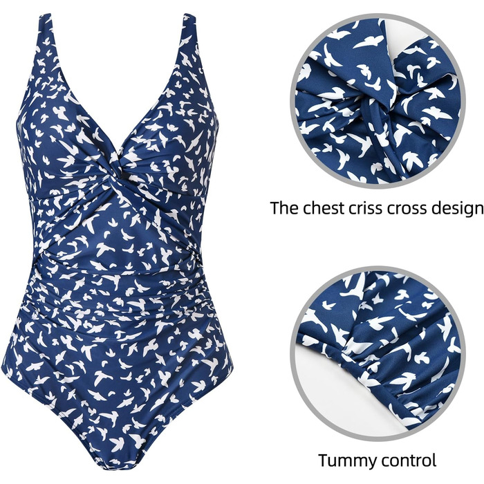 Купальник жіночий Badeanzug з високою талією, push-up, V-подібний виріз, рюші, моделює фігуру, великі розміри 42 NB