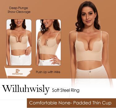 Безшовний бюстгальтер Willuhwisly для жінок, відкритий ззаду, 75C, бежевий