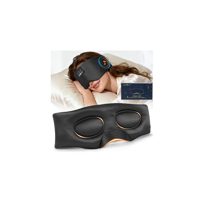 Bluetooth-маска для сну MUSICOZY з навушниками 5.4, шовк малбери 3D, повне затемнення, дихаюча маска для сну для тих, хто спить на боці, чорна, акумулятор 14 год