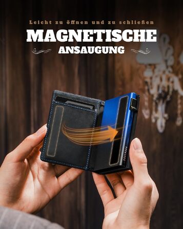 Слім-гаманець чоловічий DODENSHA MagSnap з відділенням для монет, RFID захистом та магнітним застібкою, на 10+ карт (Чорно-синій)