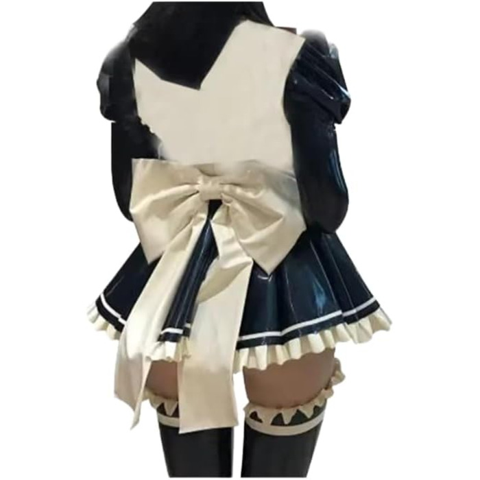 Костюм для косплею LIXIAAOOKWEDG: Латексна сукня для косплею, сукня служниці, клубний стиль, довгі рукави-буфи, рюші, чорний, 3XL