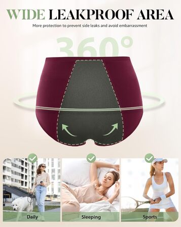 Труси для критичних днів TANSTC з сильною поглинанням, бавовна, для жінок та дівчат, висока талія, 3 шт. (Темно-синій + Чорний + Бордовий, XL)