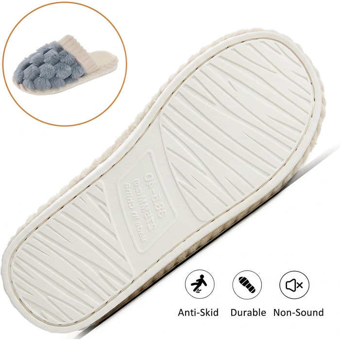 Жіночі зимові домашні капці з ефектом пам'яті (Memory Foam), теплі та м'які, перламутрово-сірі, розмір 40.5/42 EU