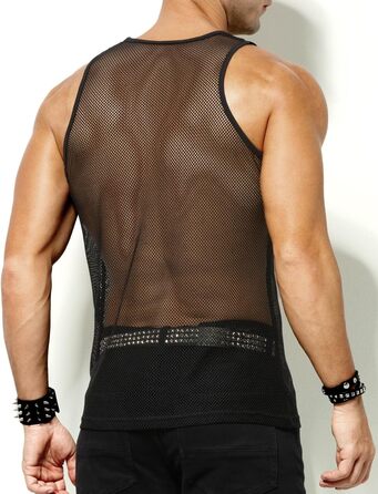Чоловіча майка-сітка Casey Kevin Herren Netz Tank Top, прозора, з круглим вирізом, для клубної моди, чорна A1
