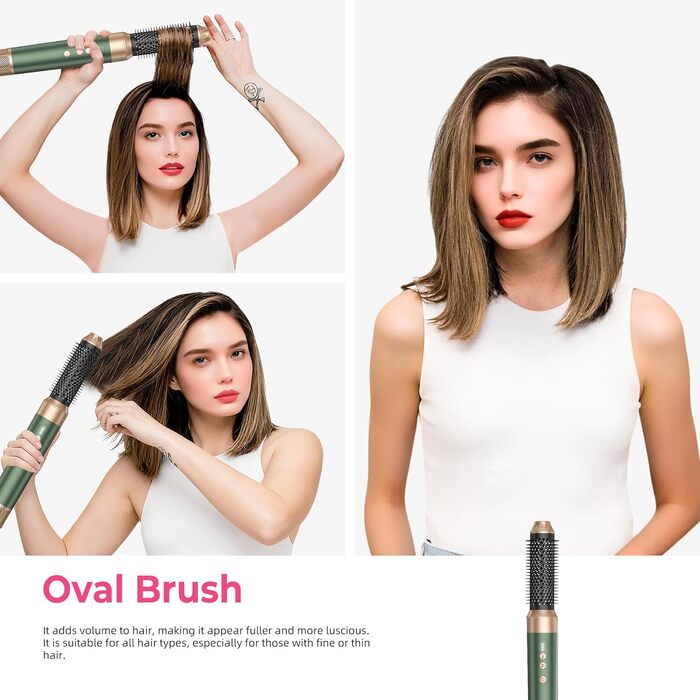 Мультифункціональний стайлер для волосся 7 в 1 Atopskins Airstyler Pro: фен з дифузором, круглі щітки, випрямляч та плойка для локонів Beach Waves, зелено-золотий